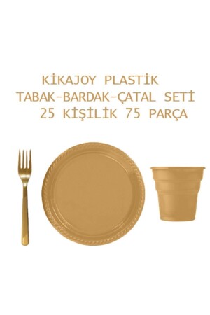 Kikajoy Plastik Lüks Gold 25li Tabak-bardak-çatal Seti 019716 - 2