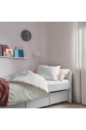 Kinder-Bettbezug-Set für Einzelbett, Meridyendukkan, 150 x 200/50 x 60 cm, Weiß-Punktmuster, Weißer Bettbezug 5568333 - 8