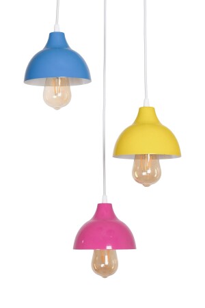 Kinder Modernes Design Wohnzimmer - Küche - Kinderzimmer Blau Gelb Rosa Farbe Pendelleuchte 3-teiliger Kronleuchter KNDR88 - 2