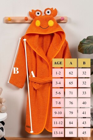 Kinderbademantel mit Kapuze, 100 % Baumwolle, Bademantel für Mädchen und Jungen, Krabbentier, Orange, BRZ0001 - 6