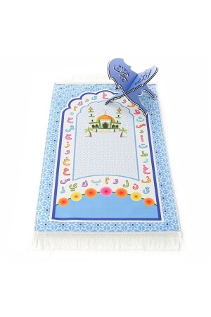 Kindergebetsteppich Aksa Blau 82×45 cm 110 gr – Mit Gebetsperlen als Geschenk - 1