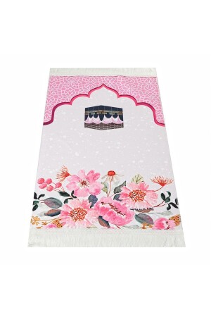 Kindergebetsteppich Kaaba Rosa 82×45 cm 110 gr – Mit Gebetsperlen Geschenk DY51-PINK - 1