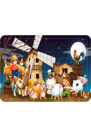 Kinderpuzzle aus Holz, 4er-Set, 12 Teile – Zwerge – Tiere – U-Boot – Bauernhof - 4