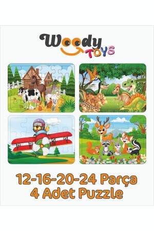 Kinderpuzzle aus Holz, 4er-Set, 24-20-16-12 Teile – Teddybär, Bauernhof, Wald, Dinosaurier puzzle026 - 2