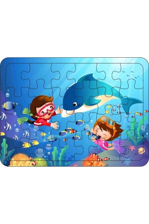 Kinderpuzzle aus Holz, 4er-Set, 24 Teile – U-Boot, Meerestiere, niedliche Tiere, Mühle, Puzzle003 - 7