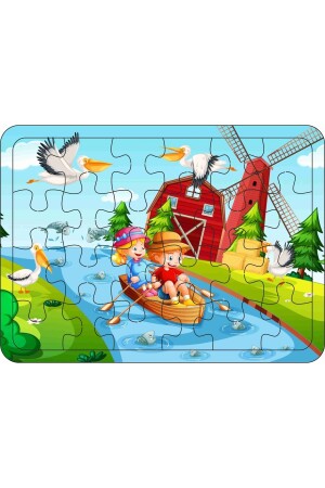 Kinderpuzzle aus Holz, 4er-Set, 24 Teile – U-Boot, Meerestiere, niedliche Tiere, Mühle, Puzzle003 - 9