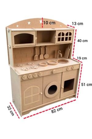 Kinderspielzeug-Küchenset aus Holz + (2 Stück Farbe und Pinsel) oder (2 Stück LED-Beleuchtung) mit Geschenk HDF76861299PZLM - 8