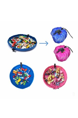 Kinderspielzeugtasche Tasche Spielmatte Lego Puzzle und Puzzle Lernspielzeugkorb Blau BNDHRC001 - 9