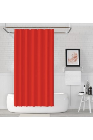 Kırmızı Renk Banyo Perdesi Yerli Üretim Duş Perdesi 12 Plastik C-halka Hediyeli Banyo Duş Perdesi Kırmızı180x200 - 5