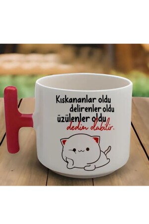 Kırmızı T Kulp Dedim Olabilir Tasarımlı Latte Fincan Modeli Ve Deri Bileklik Hediyeli ÖZG-00030 - 4