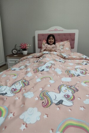 Kız Çocuk Unicorn 4 Parça Lastikli Çarşaflı Tek Kişilik (100X200 CM) Nevresim Takımı - 6