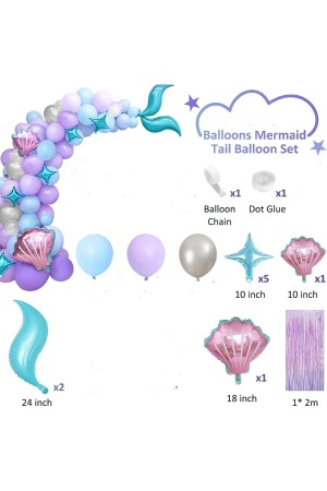 Kız Çocuklar Için Deniz Kızı Balon Mavi Mor Balonlar Folyo Saçak Perde Seti Doğum Günü Parti Süsü - 5