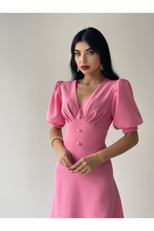 KLEID IN MIDI-LÄNGE MIT BALLONÄRMELN, KNOPFDETAILS VORNE - 2