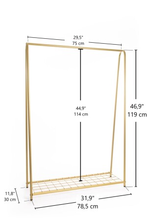 Kleiderbügel mit Metallfüßen und Regal. Kleiderbügel mit Goldfüßen. Kleiderbügel mit Regal. Kleiderbügel Fc119 mit einem Regal - 8