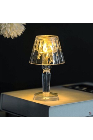 Kleine Kristall-Diamant-LED-Tischlampe, batteriebetrieben, Mini-transparenter Lampenschirm, 12 cm - 2