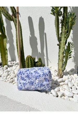 Kleine Make-up-Tasche mit blauem Blumenmuster - 2