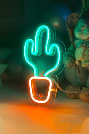 Kleiner Kaktus-V2-förmiger Neon-LED-Leuchttisch für Kinderzimmer, 11 x 20 cm, TBM-1302 - 3