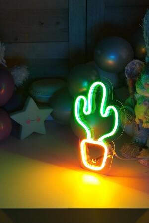 Kleiner Kaktus-V2-förmiger Neon-LED-Leuchttisch für Kinderzimmer, 11 x 20 cm, TBM-1302 - 5