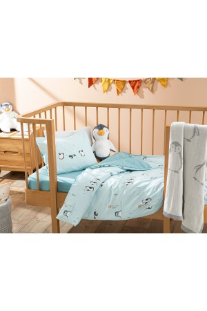 Kleiner Pinguin-Baumwollbettbezug-Set für Babys, 100 x 150 cm, Mintgrün, 10037112 - 3