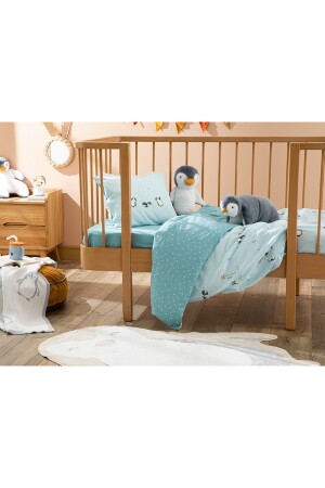 Kleiner Pinguin-Baumwollbettbezug-Set für Babys, 100 x 150 cm, Mintgrün, 10037112 - 7