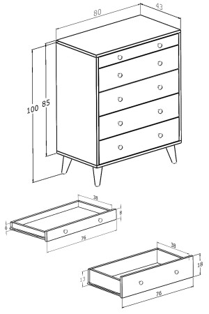 Kommode, glänzend weiß, 5 Schubladen, ländliche Kommode, Nachttisch, Holz, SFNYR-01 - 6