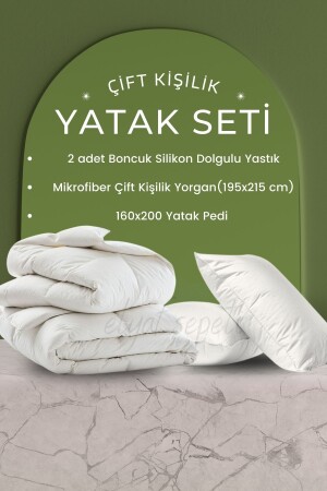 Konforlu Yatak Serisi Çift Kişilik Yatak Seti 2 Adet Yastık-Çift Kişilik Yorgan- 160x200 Yatak Pedi - 3