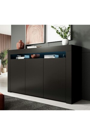 Konsole mit LED-Beleuchtung, stilvolles Buffet, modernes und elegantes Konsolen-Schwarz-Matt-Buffet SDB604-02-BLK - 3