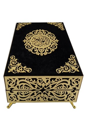 Koran-Set mit spezieller Glimmerdekoration, vollständig mit Samt bezogen, luxuriöse Geschenkbox – Schwarz - 6