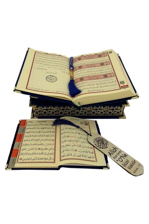 Koran-Set mit spezieller Glimmerverzierung, vollständig mit Samt überzogen, Geschenk-Rahle-Box – Marineblau - 5