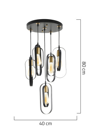 Koza 5-teiliger runder schwarzer moderner junger Raum-Küchen-Retro-Wohnzimmer-Hängelampen-Kronleuchter 3128-5Y-BL - 5