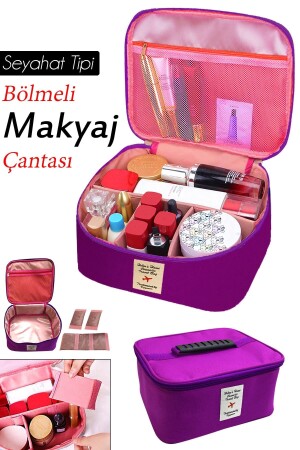 Valiz Içi Kozmetik Makyaj Çantası Seyahat Seti Makyaj Aksesuarları Düzenleyici Mor 24x21x11 Cm KSS.04345.00 - 2