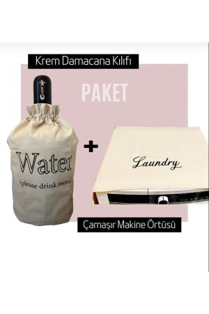 Krem Damacana Kılıfı & Krem Çamaşır Makine Örtüsü Ikili - 3