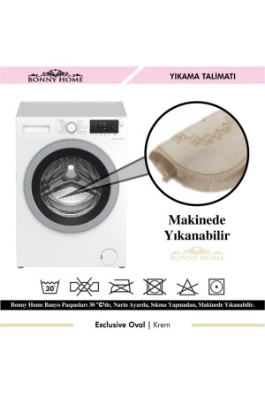 Krem Exclusive 3lü Oval Çeyizlik Saçaklı Fransız Dantelli Klozet Takımı Banyo Paspas Seti BnyExclusiveOval3lu - 7