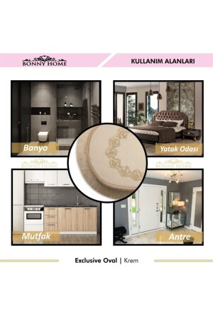 Krem Exclusive 3lü Oval Çeyizlik Saçaklı Fransız Dantelli Klozet Takımı Banyo Paspas Seti BnyExclusiveOval3lu - 8