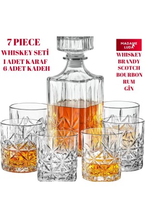 Kristal 1 Adet 730 Ml.karaf Sürahi & 6 Adet Kristal 240 Ml.kadeh Bardak 7 Parça Viski Seti Takımı. - 1