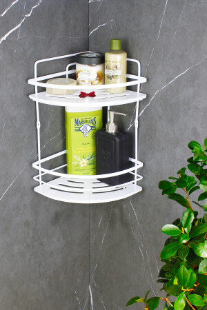 Kristallregal, Edelstahl, weiß, laminiert, doppelter Shampoo-Halter, selbstklebender Badezimmer-Organizer, Eckregal HMY-LK02B - 4