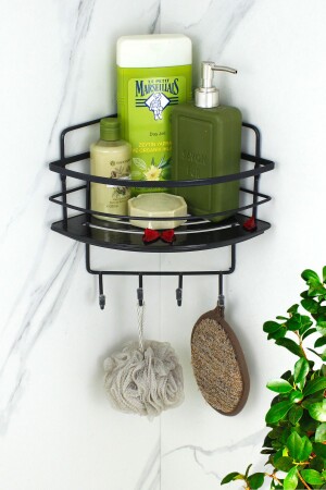 Kristallregal mit Edelstahlspitze, schwarzer Shampoo-Halter, selbstklebender Badezimmer-Organizer, Eckregal HMY-LK01S - 2