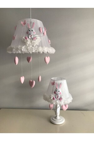 Kronleuchter für Baby- und Kinderzimmer, Hase, hellrosa, weißer Kronleuchter und Lampenschirm, Rabbitlightpinklampshadechandelier - 2