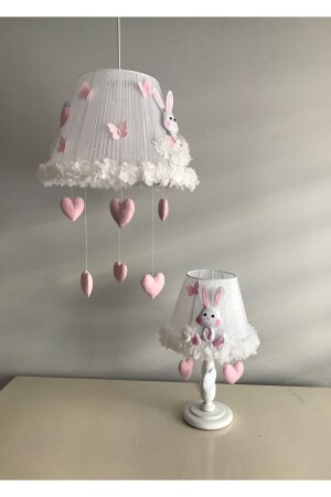 Kronleuchter für Baby- und Kinderzimmer, Hase, hellrosa, weißer Kronleuchter und Lampenschirm, Rabbitlightpinklampshadechandelier - 5