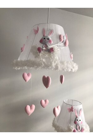 Kronleuchter für Baby- und Kinderzimmer, Hase, hellrosa, weißer Kronleuchter und Lampenschirm, Rabbitlightpinklampshadechandelier - 7