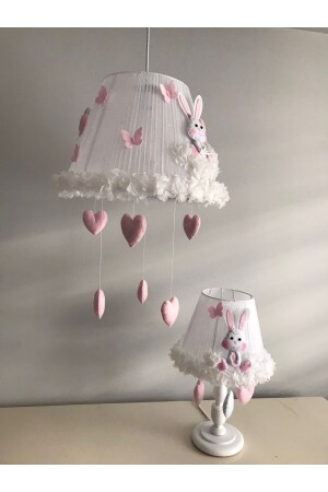 Kronleuchter für Baby- und Kinderzimmer, Hase, hellrosa, weißer Kronleuchter und Lampenschirm, Rabbitlightpinklampshadechandelier - 8