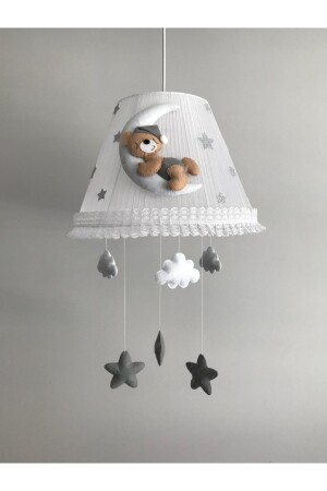 Kronleuchter für Baby- und Kinderzimmer, Mond, Teddybär, Braun, Grau, Weiß, Wolke, Grau, Stern, BraungrauTeddybärStern - 2