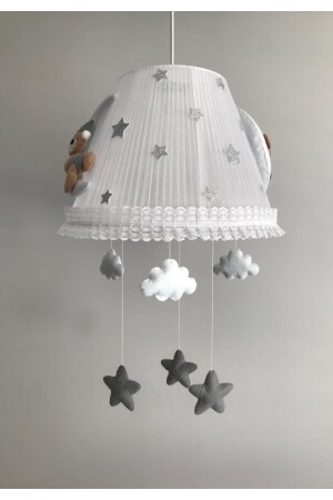 Kronleuchter für Baby- und Kinderzimmer, Mond, Teddybär, Braun, Grau, Weiß, Wolke, Grau, Stern, BraungrauTeddybärStern - 4