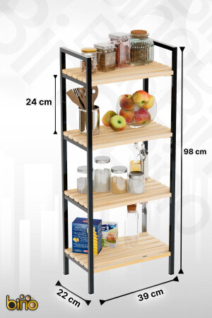 Küchen- und Badezimmerschrank, Mehrzweck-Organizer, Regale aus Metall, Schuhregal mit Holzregal, 4 Etagen, BinoGold645 - 9