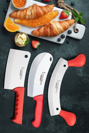 Küchenmesser-Set, Hackmesser, Hähnchen, Pizza, Zwiebeln, Pita, Fleischwolf, Zerkleinerer, Reihe, Set, 3-teilig, Mutfakk333 - 2