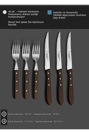 Küchenmesser-Set, Steak, Fleischgabel, Fleischmesser, Restaurant, stilvoller Wenge-Holzgriff, 6er-Set, kitchen307 - 7