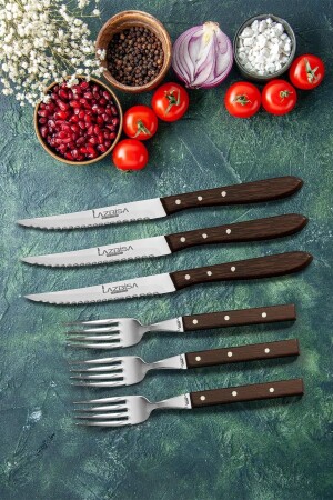 Küchenmesser-Set, Steak, Fleischgabel, Fleischmesser, Restaurant, stilvoller Wenge-Holzgriff, 6er-Set, kitchen308 - 2