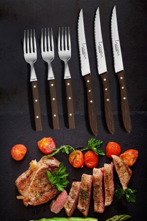 Küchenmesser-Set, Steak, Fleischgabel, Fleischmesser, Restaurant, stilvoller Wenge-Holzgriff, 6er-Set, kitchen308 - 5