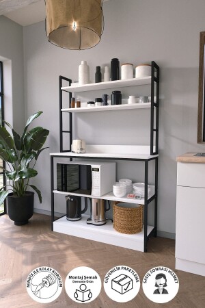 Küchenständer mit Sockel, 5 Regale, Kaffeeecke, Küchenregal, Küchenständer, Weiß, Bfg-Mtfk-Stand-5Shelf-Base - 2