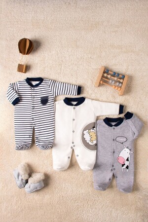 Kuh-Lamm-weißes 3-teiliges Baby-Strampler-Set - 1